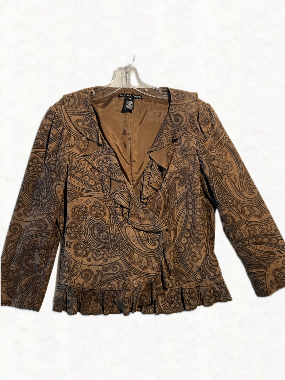 The Wrights Brown Paisley Ruffle Blazer size 12